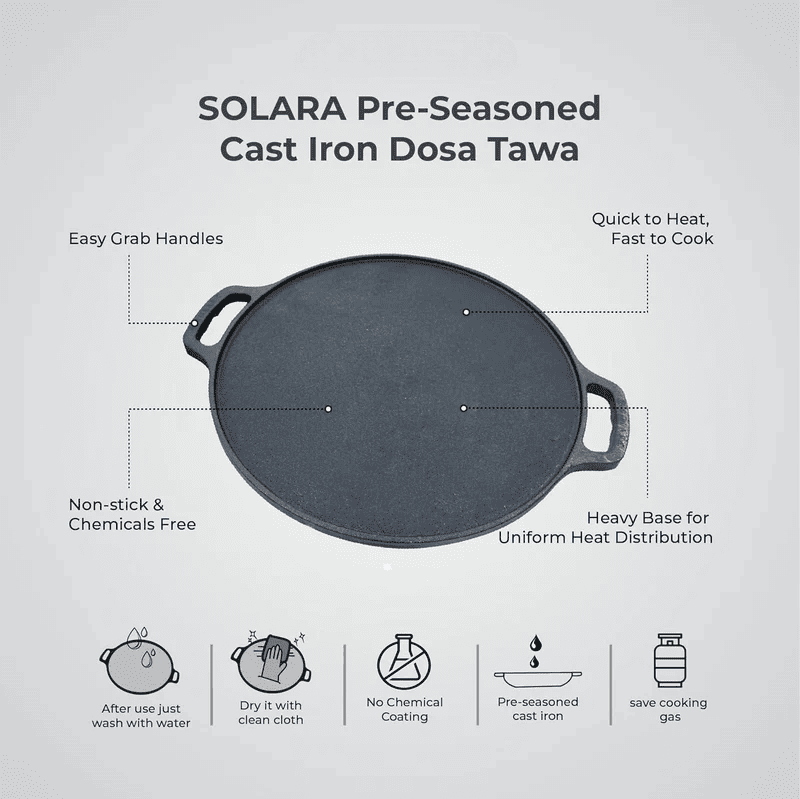 Cast Iron Dosa/Roti Tawa with Double Handle